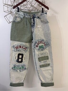 Machine Two-Tone Patchwork Light Wash Jeans